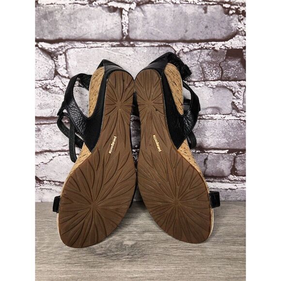 Patagonia Black Leather Ankle Strap Cork Wedge Sandals Women’s Sz 6.5M US/37EU - Picture 7 of 16